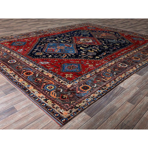 9'3"x11' Yale Blue, Afghan Ersari with Turkish Knot, Caucasian Design Revival, Small Animal Figurines, Vegetable Dyes, Hand Knotted, Soft and Shiny Wool, Oriental Rug FWR3414