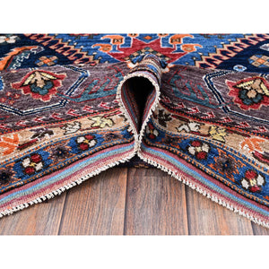 9'3"x11' Yale Blue, Afghan Ersari with Turkish Knot, Caucasian Design Revival, Small Animal Figurines, Vegetable Dyes, Hand Knotted, Soft and Shiny Wool, Oriental Rug FWR3414
