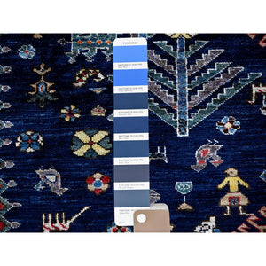 9'3"x11' Yale Blue, Afghan Ersari with Turkish Knot, Caucasian Design Revival, Small Animal Figurines, Vegetable Dyes, Hand Knotted, Soft and Shiny Wool, Oriental Rug FWR3414