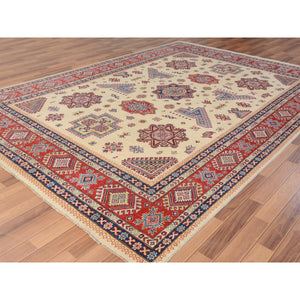 8'8"x12' Ivory Special Kazak Geometric Design Pure Wool Hand Knotted Oriental Rug FWR342330