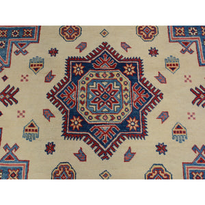 8'8"x12' Ivory Special Kazak Geometric Design Pure Wool Hand Knotted Oriental Rug FWR342330