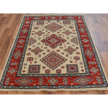 Load image into Gallery viewer, 4&#39;x5&#39;10&quot; Ivory Special Kazak Tribal Design Pure Wool Hand Knotted Oriental Rug FWR342402
