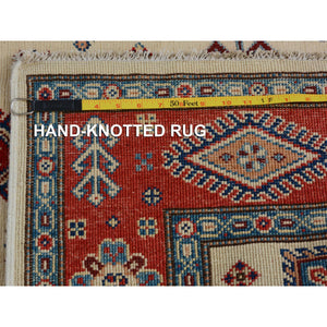 4'x5'10" Ivory Special Kazak Tribal Design Pure Wool Hand Knotted Oriental Rug FWR342402