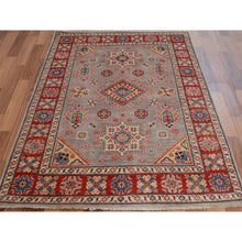 Load image into Gallery viewer, 3&#39;10&quot;x6&#39; Gray Special Kazak Geometric Design Pure Wool Hand Knotted Oriental Rug FWR342414