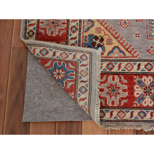 3'10"x6' Gray Special Kazak Geometric Design Pure Wool Hand Knotted Oriental Rug FWR342414