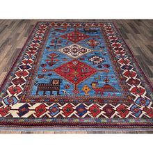 Load image into Gallery viewer, 6&#39;x8&#39;1&quot; Maya Blue, Afghan Ersari With Turkish Knot, Caucasian Design Revival, Birds And Lion Figurines, Vegetable Dyes, Hand Knotted, Soft Wool, Oriental Rug FWR3426