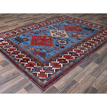 Load image into Gallery viewer, 6&#39;x8&#39;1&quot; Maya Blue, Afghan Ersari With Turkish Knot, Caucasian Design Revival, Birds And Lion Figurines, Vegetable Dyes, Hand Knotted, Soft Wool, Oriental Rug FWR3426
