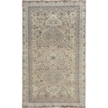 Load image into Gallery viewer, 4&#39;10&quot;x7&#39;10&quot; Earth Tone Colors Old And Worn Down Persian Qashqai Pure Wool Distressed Hand Knotted Oriental Rug FWR343422