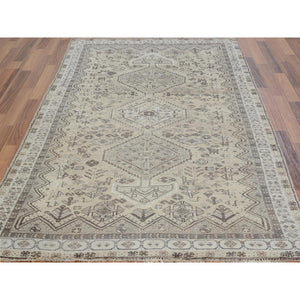 4'10"x7'10" Earth Tone Colors Old And Worn Down Persian Qashqai Pure Wool Distressed Hand Knotted Oriental Rug FWR343422