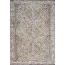 Load image into Gallery viewer, 7&#39;1&quot;x9&#39;10&quot; Beige Vintage and Worn Down Persian Qashqai Pure Wool Distressed Hand Knotted Oriental Rug FWR343530