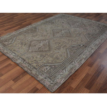 Load image into Gallery viewer, 7&#39;1&quot;x9&#39;10&quot; Beige Vintage and Worn Down Persian Qashqai Pure Wool Distressed Hand Knotted Oriental Rug FWR343530