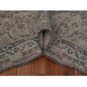 7'1"x9'10" Beige Vintage and Worn Down Persian Qashqai Pure Wool Distressed Hand Knotted Oriental Rug FWR343530