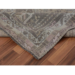 7'1"x9'10" Beige Vintage and Worn Down Persian Qashqai Pure Wool Distressed Hand Knotted Oriental Rug FWR343530