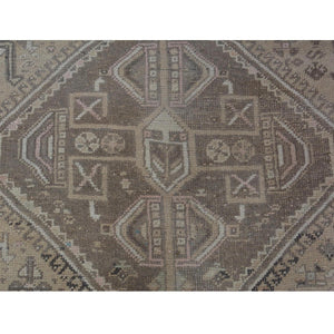 7'1"x9'10" Beige Vintage and Worn Down Persian Qashqai Pure Wool Distressed Hand Knotted Oriental Rug FWR343530