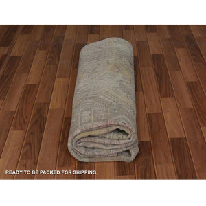 7'1"x9'10" Beige Vintage and Worn Down Persian Qashqai Pure Wool Distressed Hand Knotted Oriental Rug FWR343530