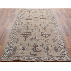 4'9"x9' Natural Colors Gallery Size Old and Worn Down Persian Shiraz Distressed Hand Knotted Oriental Rug FWR343674