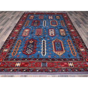 6'3"x9'1" Carolina Blue, Afghan Ersari With Turkish Knot, Caucasian Design Revival, Densely Woven, Vegetable Dyes, Hand Knotted, Soft 100% Wool, Oriental Rug FWR3438