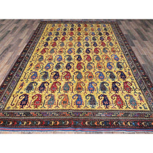 Load image into Gallery viewer, 6&#39;1&quot;x8&#39;10&quot; Macaroon Yellow, Afghan Ersari with Turkish Knot, Caucasian Design Revival, Small Human Figurines, Vegetable Dyes, Hand Knotted, Soft Wool, Oriental Rug FWR3444