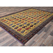 Load image into Gallery viewer, 6&#39;1&quot;x8&#39;10&quot; Macaroon Yellow, Afghan Ersari with Turkish Knot, Caucasian Design Revival, Small Human Figurines, Vegetable Dyes, Hand Knotted, Soft Wool, Oriental Rug FWR3444