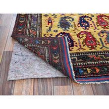 Load image into Gallery viewer, 6&#39;1&quot;x8&#39;10&quot; Macaroon Yellow, Afghan Ersari with Turkish Knot, Caucasian Design Revival, Small Human Figurines, Vegetable Dyes, Hand Knotted, Soft Wool, Oriental Rug FWR3444
