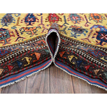 Load image into Gallery viewer, 6&#39;1&quot;x8&#39;10&quot; Macaroon Yellow, Afghan Ersari With Turkish Knot, Caucasian Design Revival, Small Human Figurines, Vegetable Dyes, Hand Knotted, Soft Wool, Oriental Rug FWR3444