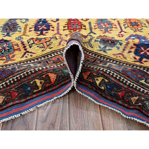 6'1"x8'10" Macaroon Yellow, Afghan Ersari with Turkish Knot, Caucasian Design Revival, Small Human Figurines, Vegetable Dyes, Hand Knotted, Soft Wool, Oriental Rug FWR3444
