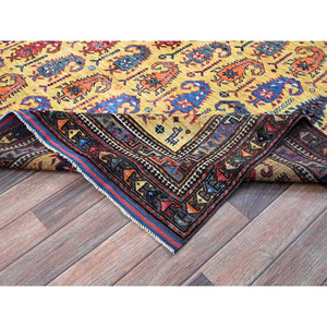 6'1"x8'10" Macaroon Yellow, Afghan Ersari with Turkish Knot, Caucasian Design Revival, Small Human Figurines, Vegetable Dyes, Hand Knotted, Soft Wool, Oriental Rug FWR3444