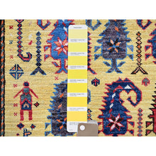 Load image into Gallery viewer, 6&#39;1&quot;x8&#39;10&quot; Macaroon Yellow, Afghan Ersari with Turkish Knot, Caucasian Design Revival, Small Human Figurines, Vegetable Dyes, Hand Knotted, Soft Wool, Oriental Rug FWR3444