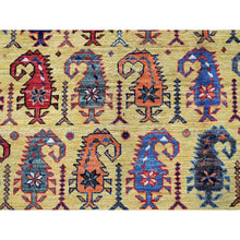 Load image into Gallery viewer, 6&#39;1&quot;x8&#39;10&quot; Macaroon Yellow, Afghan Ersari with Turkish Knot, Caucasian Design Revival, Small Human Figurines, Vegetable Dyes, Hand Knotted, Soft Wool, Oriental Rug FWR3444