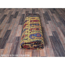 Load image into Gallery viewer, 6&#39;1&quot;x8&#39;10&quot; Macaroon Yellow, Afghan Ersari with Turkish Knot, Caucasian Design Revival, Small Human Figurines, Vegetable Dyes, Hand Knotted, Soft Wool, Oriental Rug FWR3444