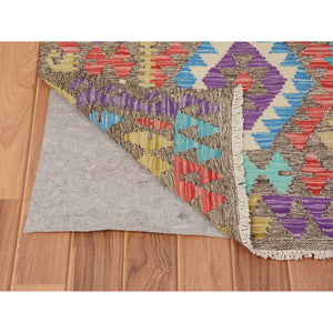 2'8"x3'10" Colorful Reversible Afghan Kilim Flat weave Pure Wool Hand Woven Oriental Rug FWR345270