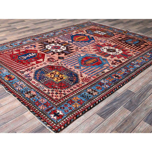 6'x8'2" Rose Pink, Afghan Ersari With Turkish Knot, Caucasian Design Revival, Ancient Bird Figurines, Vegetable Dyes, Soft And Velvety Wool, Hand Knotted, Oriental Rug FWR3450