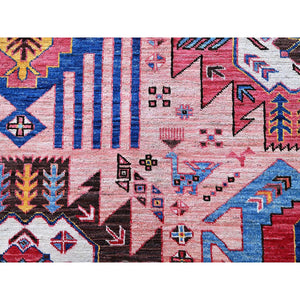 6'x8'2" Rose Pink, Afghan Ersari With Turkish Knot, Caucasian Design Revival, Ancient Bird Figurines, Vegetable Dyes, Soft And Velvety Wool, Hand Knotted, Oriental Rug FWR3450