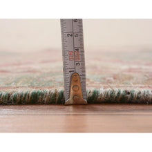 Load image into Gallery viewer, 3&#39;7&quot;x12&#39;3&quot; Green Vintage And Worn Down Persian Heriz Distressed Hand Knotted Runner Pure Wool Oriental Rug FWR345876