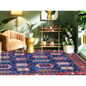 6'1"x8'5" Opal Blue, Afghan Ersari with Turkish Knot, Caucasian Design Revival, Hand Knotted, Vegetable Dyes, Soft and Velvety Wool, Densely Woven, Oriental Rug FWR3456