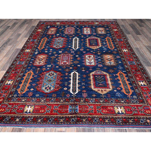 6'1"x8'5" Opal Blue, Afghan Ersari with Turkish Knot, Caucasian Design Revival, Hand Knotted, Vegetable Dyes, Soft and Velvety Wool, Densely Woven, Oriental Rug FWR3456