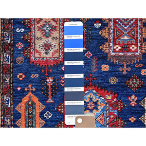 6'1"x8'5" Opal Blue, Afghan Ersari with Turkish Knot, Caucasian Design Revival, Hand Knotted, Vegetable Dyes, Soft and Velvety Wool, Densely Woven, Oriental Rug FWR3456