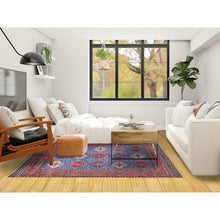 Load image into Gallery viewer, 6&#39;1&quot;x8&#39;6&quot; Bayern Blue, Afghan Ersari With Turkish Knot, Caucasian Design Revival, Densely Woven, Vegetable Dyes, Hand Knotted, Soft And Shiny Wool, Oriental Rug FWR3462