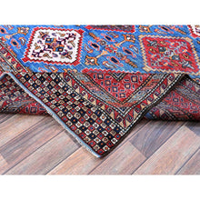 Load image into Gallery viewer, 6&#39;1&quot;x8&#39;6&quot; Bayern Blue, Afghan Ersari with Turkish Knot, Caucasian Design Revival, Densely Woven, Vegetable Dyes, Hand Knotted, Soft and Shiny Wool, Oriental Rug FWR3462