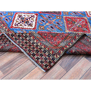 6'1"x8'6" Bayern Blue, Afghan Ersari with Turkish Knot, Caucasian Design Revival, Densely Woven, Vegetable Dyes, Hand Knotted, Soft and Shiny Wool, Oriental Rug FWR3462