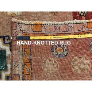 4'6"x8'8" Chiffon White, Moroccan Weave with Geometric Pattern, Hand Knotted, Soft Wool, Tone on Tone, Textured Pile, Oriental Rug FWR125664