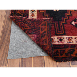 4'9"x10'5" Distressed Hand Knotted Red Persian Qashqai Worn Down Vintage Bohemian Natural Wool Clean Runner Oriental Rug FWR347184