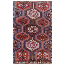 Load image into Gallery viewer, 4&#39;6&quot;x7&#39;2&quot; Red Distressed Hand Knotted Persian Qashqai Vintage Worn Down Bohemian Clean Organic Wool Oriental Rug FWR347196