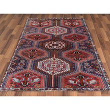 Load image into Gallery viewer, 4&#39;6&quot;x7&#39;2&quot; Red Distressed Hand Knotted Persian Qashqai Vintage Worn Down Bohemian Clean Organic Wool Oriental Rug FWR347196