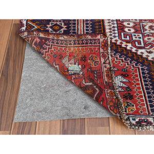 4'6"x7'2" Red Distressed Hand Knotted Persian Qashqai Vintage Worn Down Bohemian Clean Organic Wool Oriental Rug FWR347196