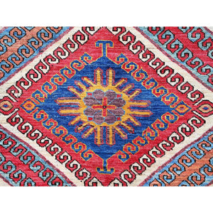 6'2"x8'3" Colorful, Afghan Ersari with Turkish Knot, Caucasian Design Revival, Ancient Bird Figurines, Vegetable Dyes, Densely Woven, Hand Knotted, Soft Wool, Oriental Rug FWR3468