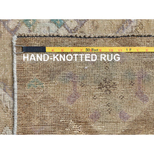 6'1"x9' Bohemian Persian Shiraz Pure Wool Beige Semi Antique Distressed Hand Knotted Clean Oriental Rug FWR347538