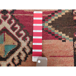 4'x8'3" Bohemian Red Persian Shiraz Hand Knotted Organic Wool Clean Old Distressed Gallery Size Runner Oriental Rug FWR347778
