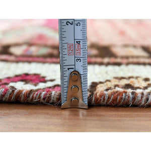 4'x8'3" Bohemian Red Persian Shiraz Hand Knotted Organic Wool Clean Old Distressed Gallery Size Runner Oriental Rug FWR347778