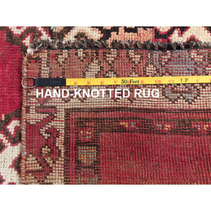 4'x8'3" Bohemian Red Persian Shiraz Hand Knotted Organic Wool Clean Old Distressed Gallery Size Runner Oriental Rug FWR347778